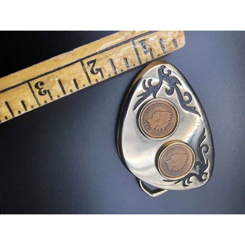 Indian Head Cent Coins 1902 And 1904‎ Vintage Western Belt Buckle Antique Coins